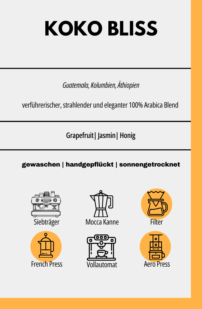 KOKO BLISS Blend – 100 % Arabica aus Guatemala, Kolumbien & Äthiopien