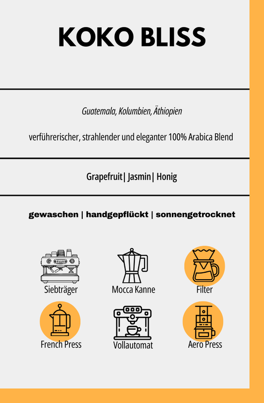 KOKO BLISS Blend – 100 % Arabica aus Guatemala, Kolumbien & Äthiopien