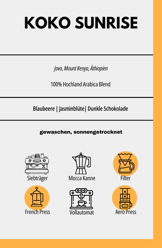 KOKO SUNRISE Blend – 100 % Arabica Kaffee für Espresso & Filter (Omni Roast)